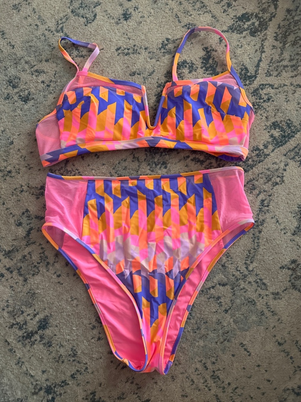 Aerie two-piece Bikini Pink & Purple Geo Print Two-Piece Swim Set